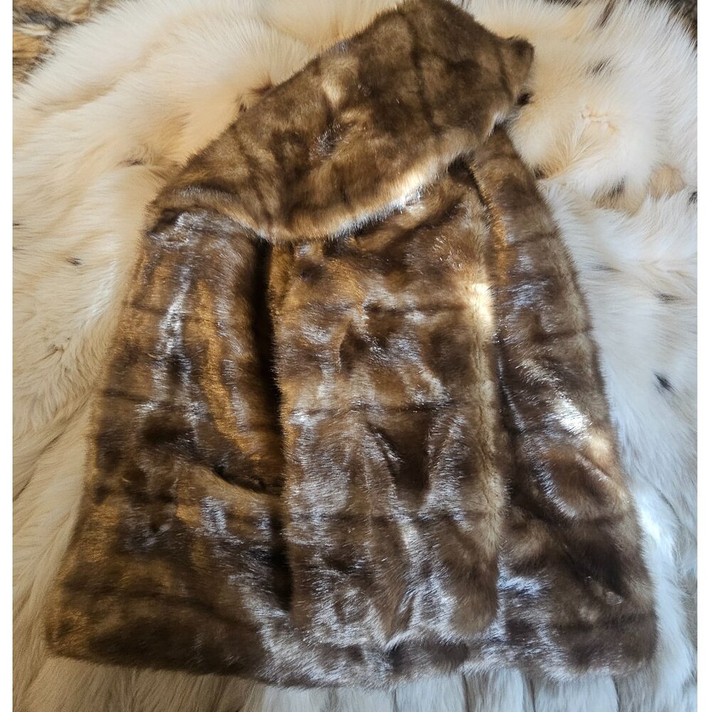 Vintage XS Rachel Zoe Horizontal Chestnut Faux Mink Cropped Fur Coat Soft - Picture 6 of 12